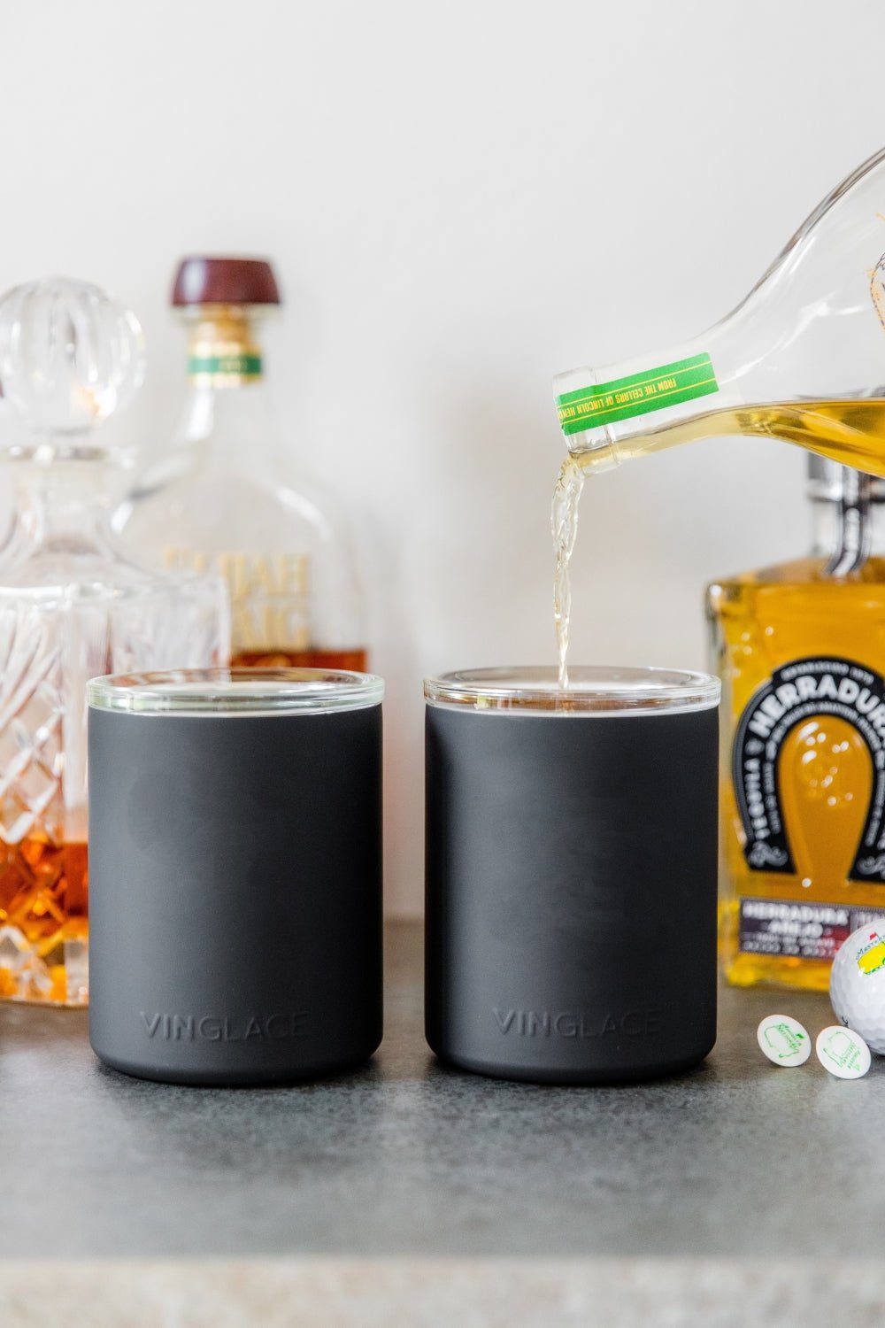 Vinglacé Glass Lined Whiskey Low Ball | Whiskey Set of 2 Black