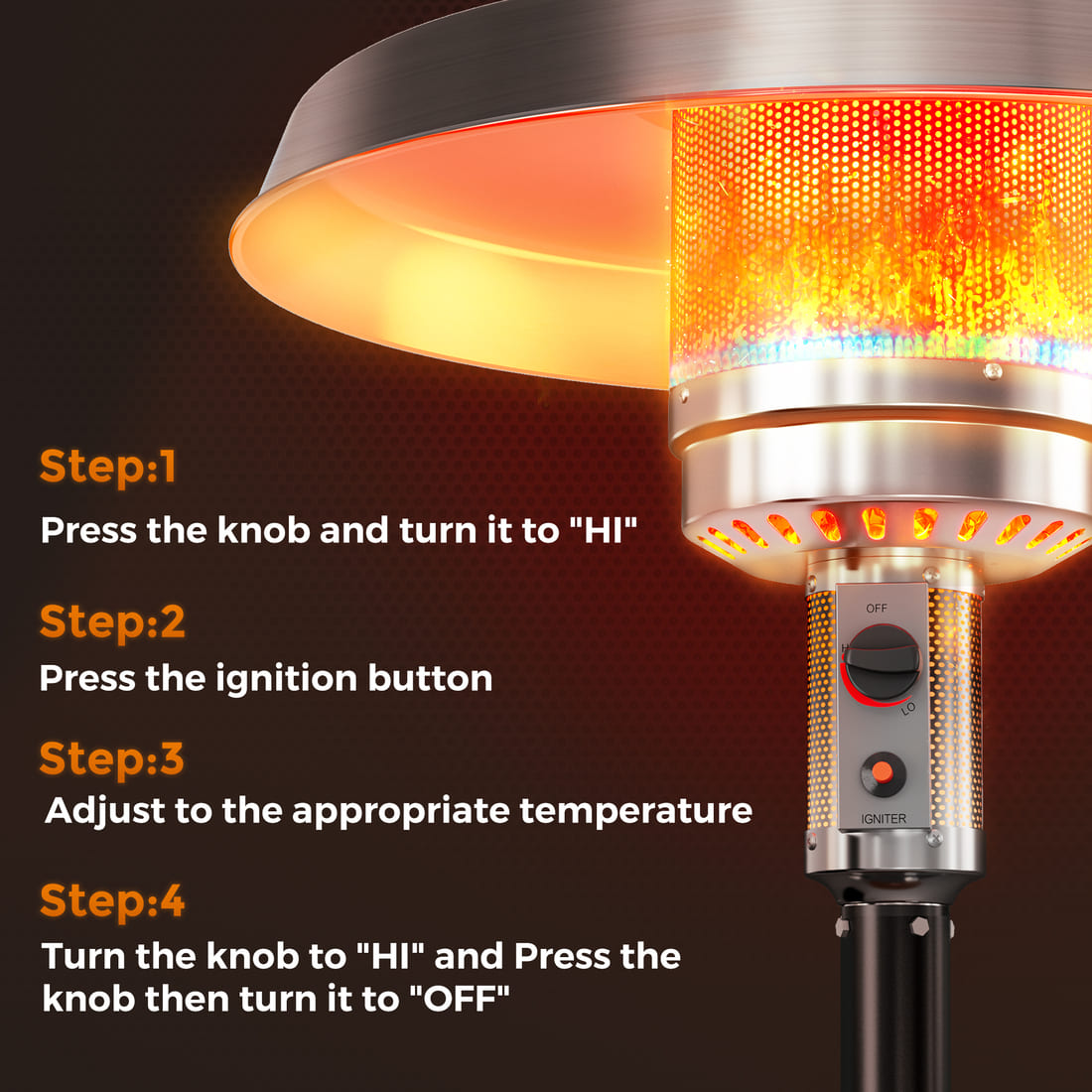 Pamapic 50,000 BTU Propane Patio Heater with 27.6" Round Table - view 8