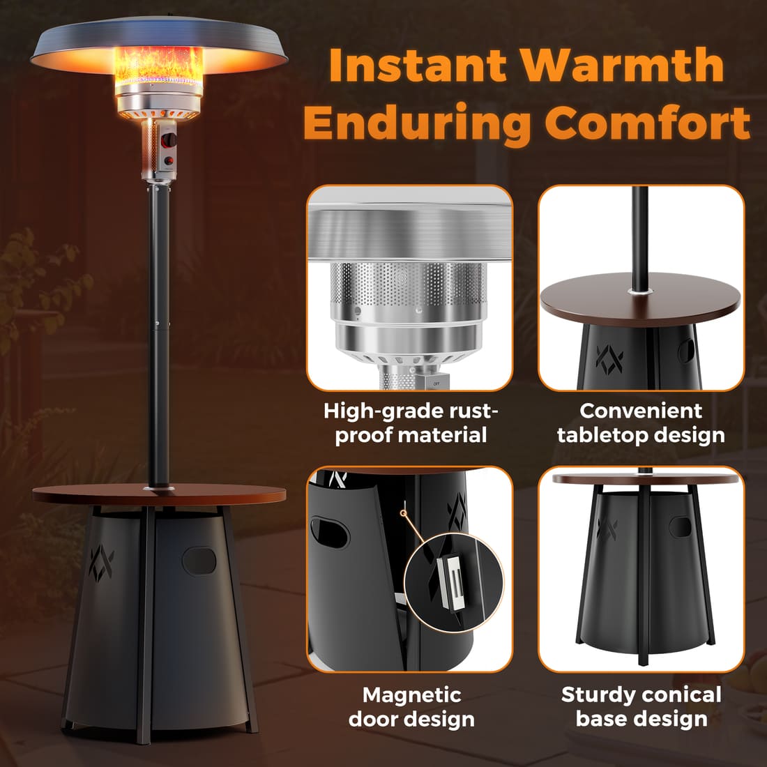 Pamapic 50,000 BTU Propane Patio Heater with 27.6" Round Table - view 9
