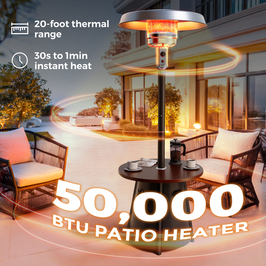 Pamapic 50,000 BTU Propane Patio Heater with 27.6" Round Table - view 4