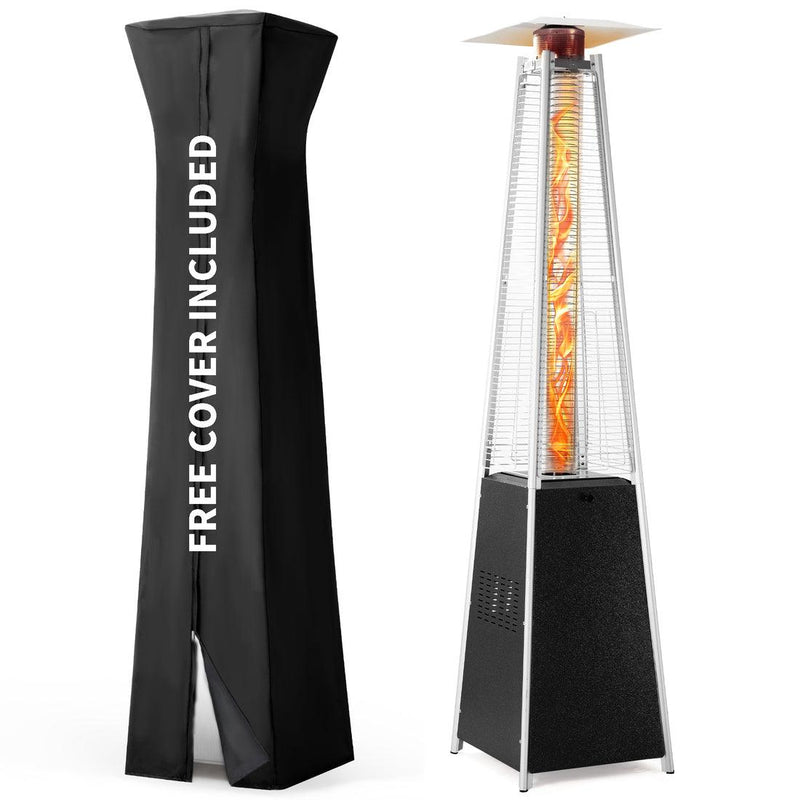 Pamapic 48,000 BTU Pyramid Flame Patio Heater with Glass Tube & Cover | Hammered Grey