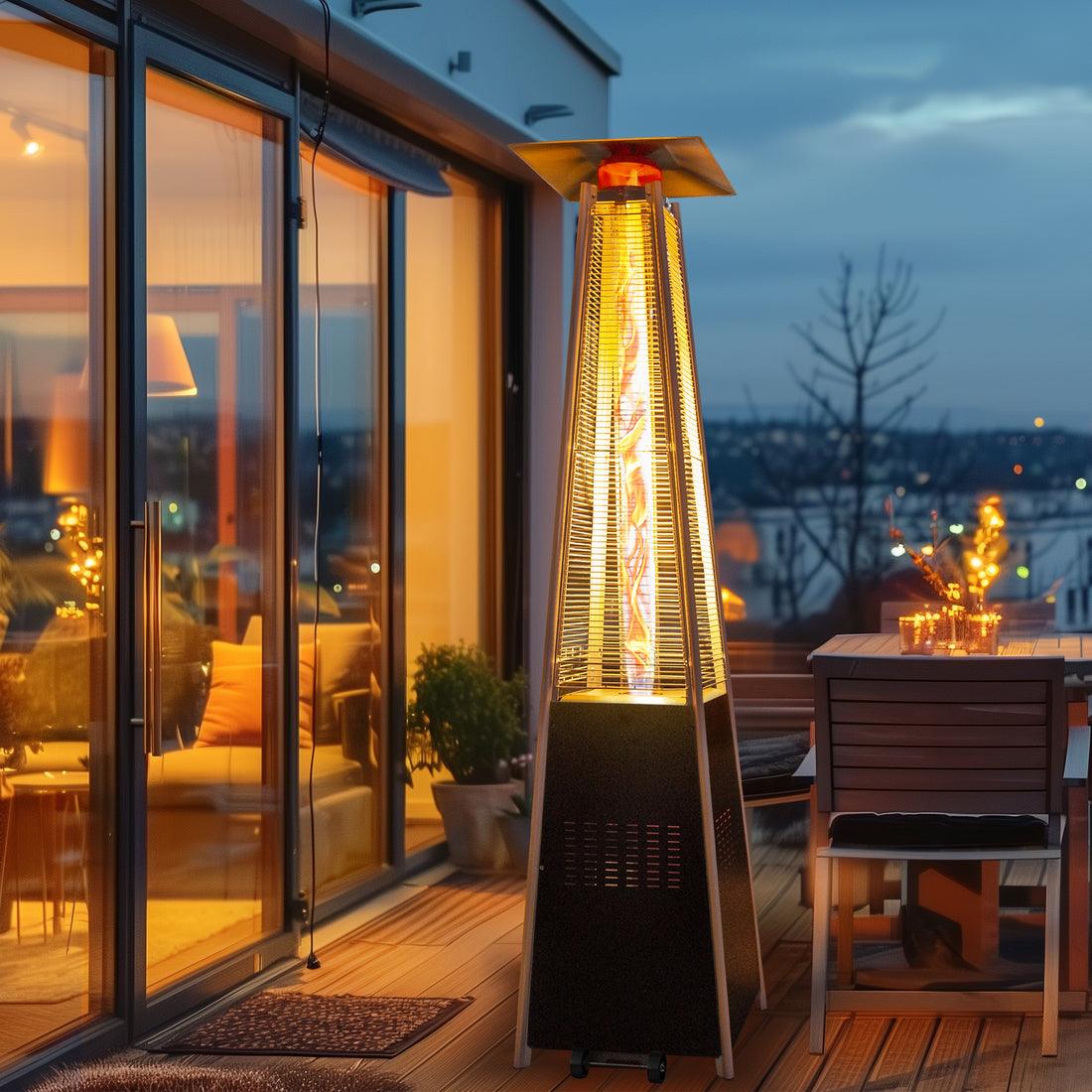 Pamapic 48,000 BTU Pyramid Flame Patio Heater with Glass Tube & Cover | Hammered Grey
