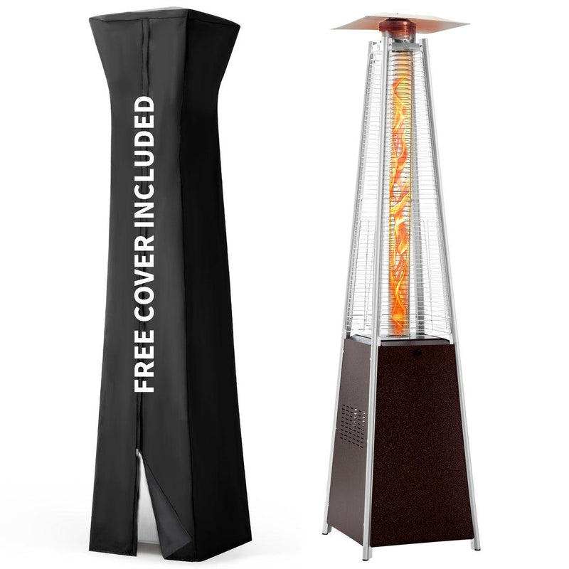 Pamapic 48,000 BTU Pyramid Flame Patio Heater with Glass Tube & Cover | Hammered Bronze