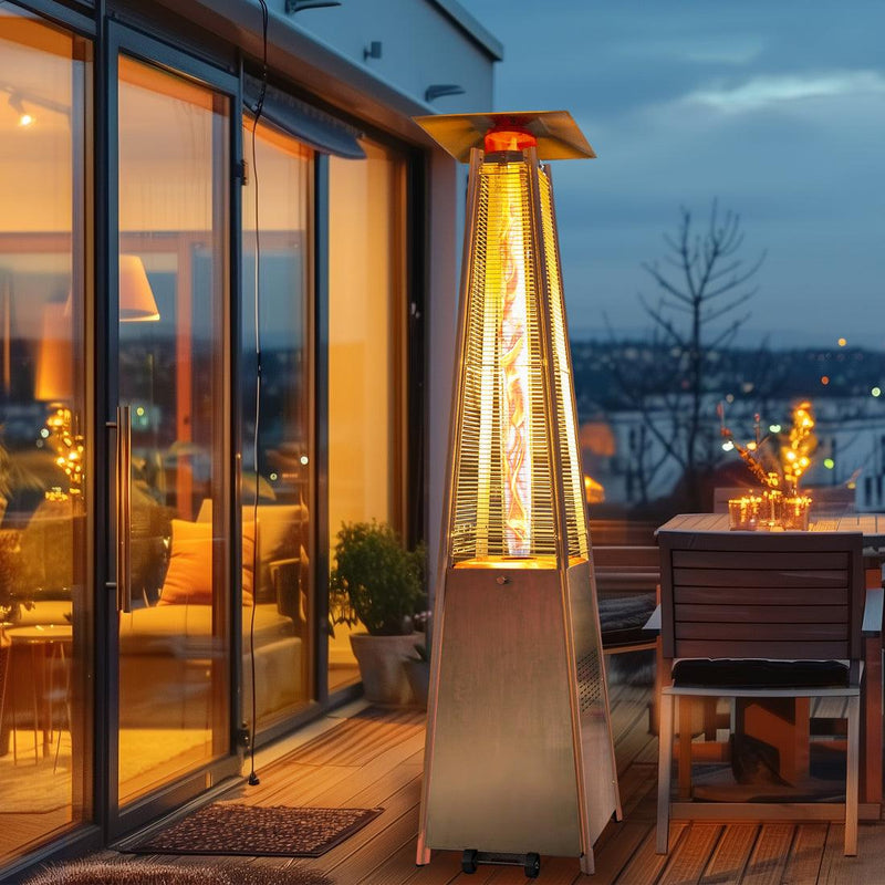 Pamapic 48,000 BTU Pyramid Flame Patio Heater with Glass Tube & Cover | Stainless Steel