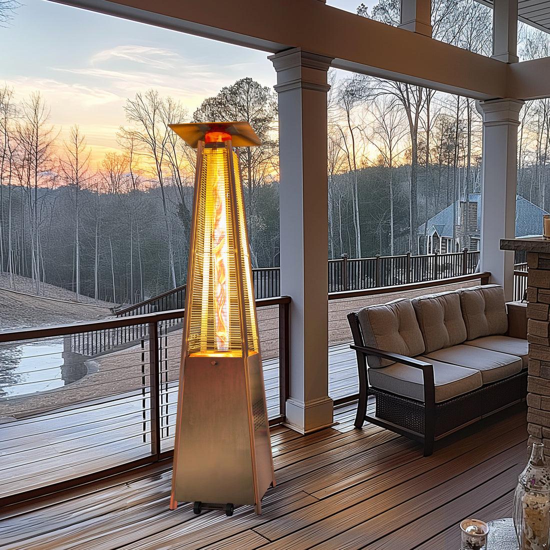 Pamapic 48,000 BTU Pyramid Flame Patio Heater with Glass Tube & Cover | Stainless Steel