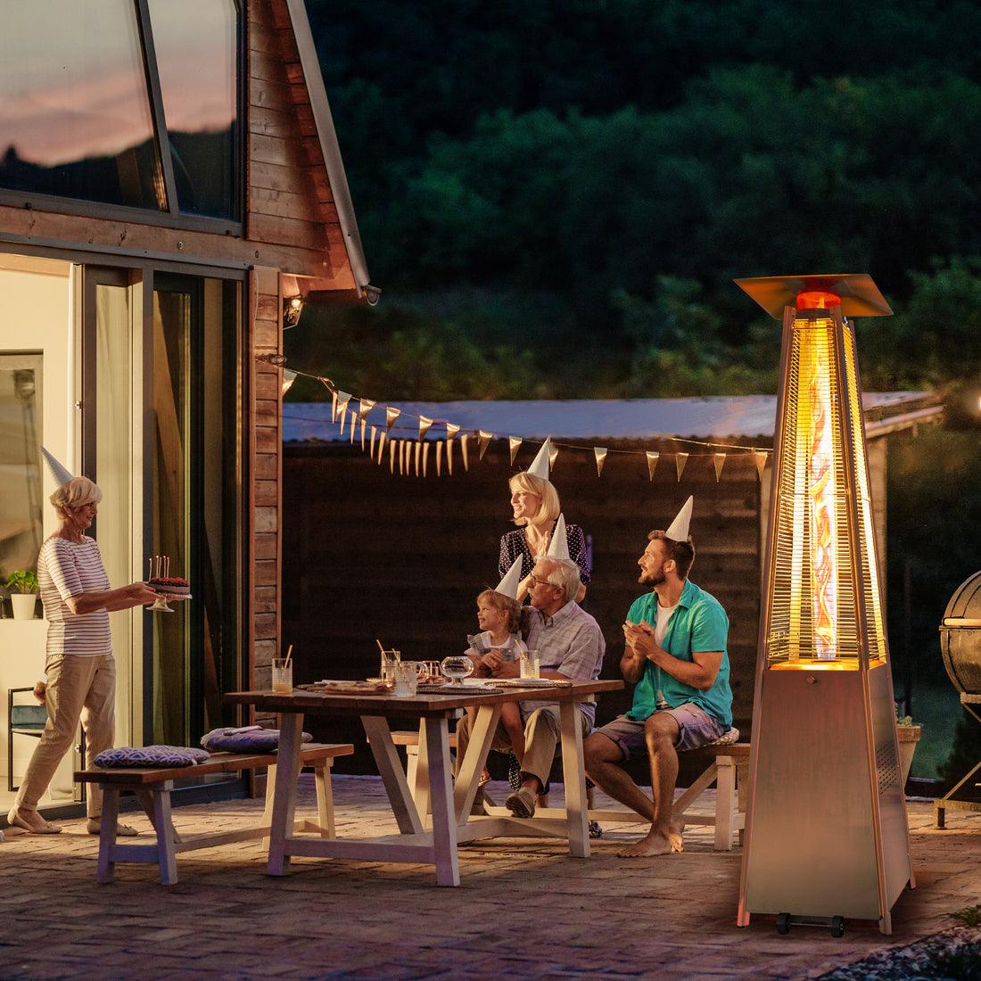 Pamapic 48,000 BTU Pyramid Flame Patio Heater with Glass Tube & Cover | Stainless Steel