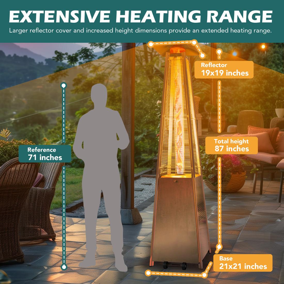 Pamapic 48,000 BTU Pyramid Flame Patio Heater with Glass Tube & Cover | Stainless Steel - view 6