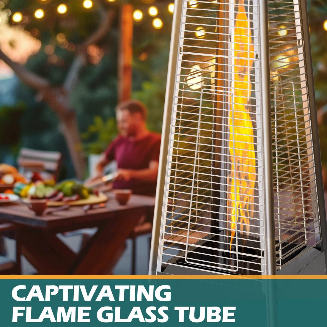 Pamapic 48,000 BTU Pyramid Flame Patio Heater with Glass Tube & Cover | Stainless Steel - view 4