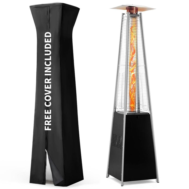 Pamapic 48,000 BTU Pyramid Flame Patio Heater with Glass Tube & Cover | Black