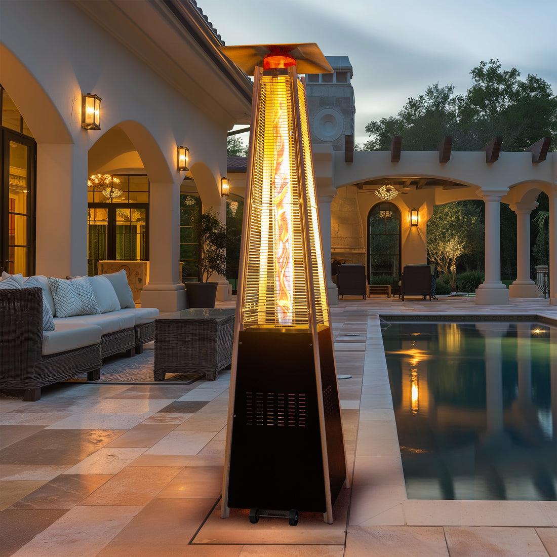 Pamapic 48,000 BTU Pyramid Flame Patio Heater with Glass Tube & Cover | Black