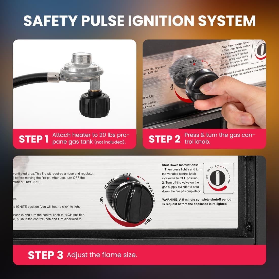 Pamapic 41,000 BTU Short Propane Patio Heater with Cover & Lockable Wheels - view 7