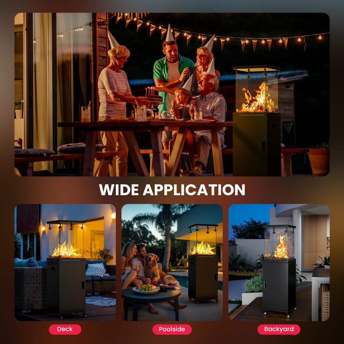 Pamapic 41,000 BTU Short Propane Patio Heater with Cover & Lockable Wheels - view 8