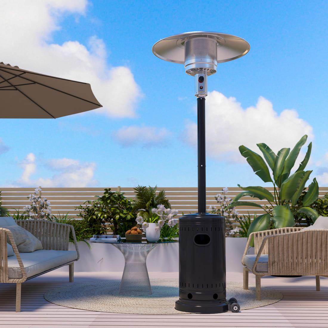 Pamapic 48,000 BTU Propane Freestanding Patio Heater with Cover & Wheels | Black