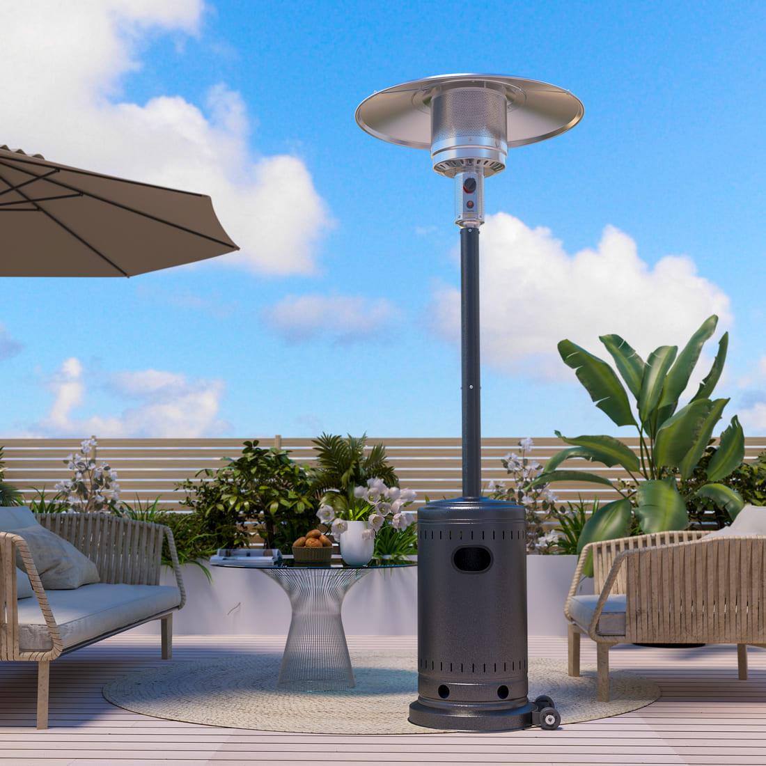 Pamapic 48,000 BTU Propane Freestanding Patio Heater with Cover & Wheels | Silver - view 9