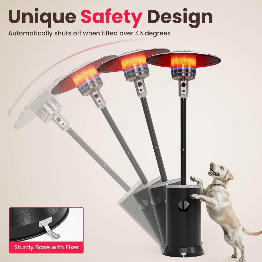 Pamapic 48,000 BTU Patio Heater Propane with Table Design & Wheels | Black - view 5