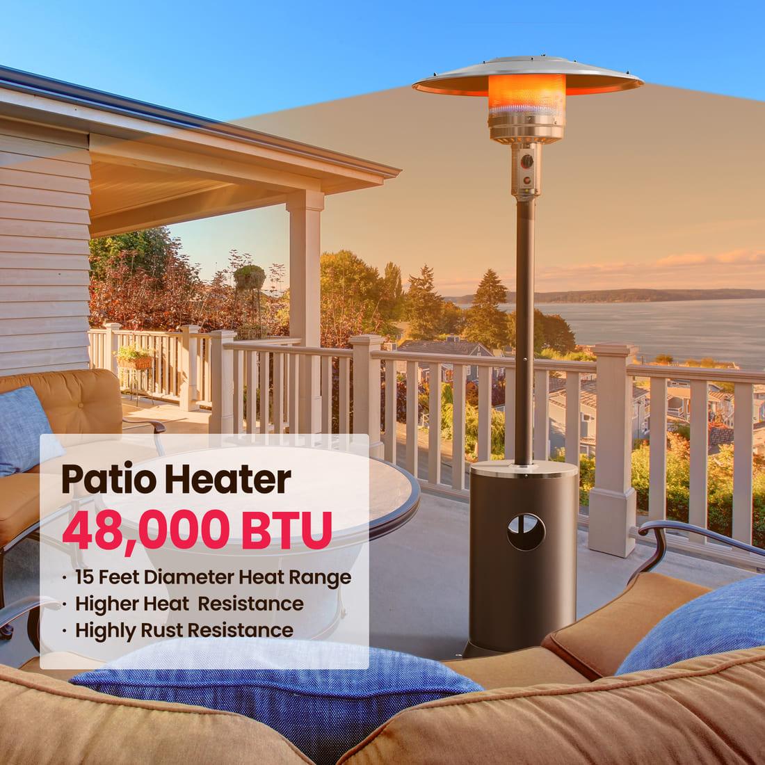 Pamapic 48,000 BTU Patio Heater Propane with Table Design & Wheels | Brown - view 7