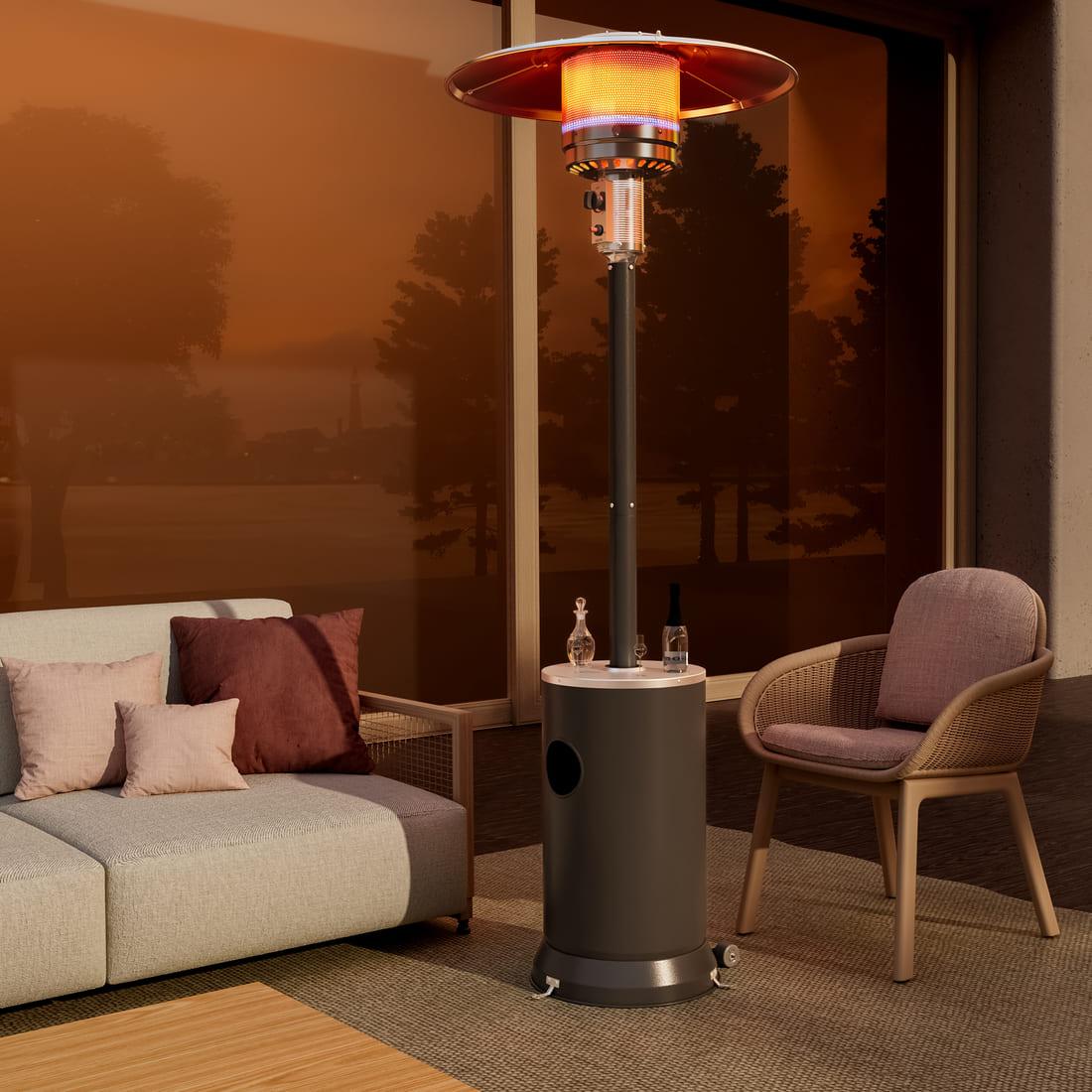 Pamapic 48,000 BTU Patio Heater Propane with Table Design & Wheels | Gray