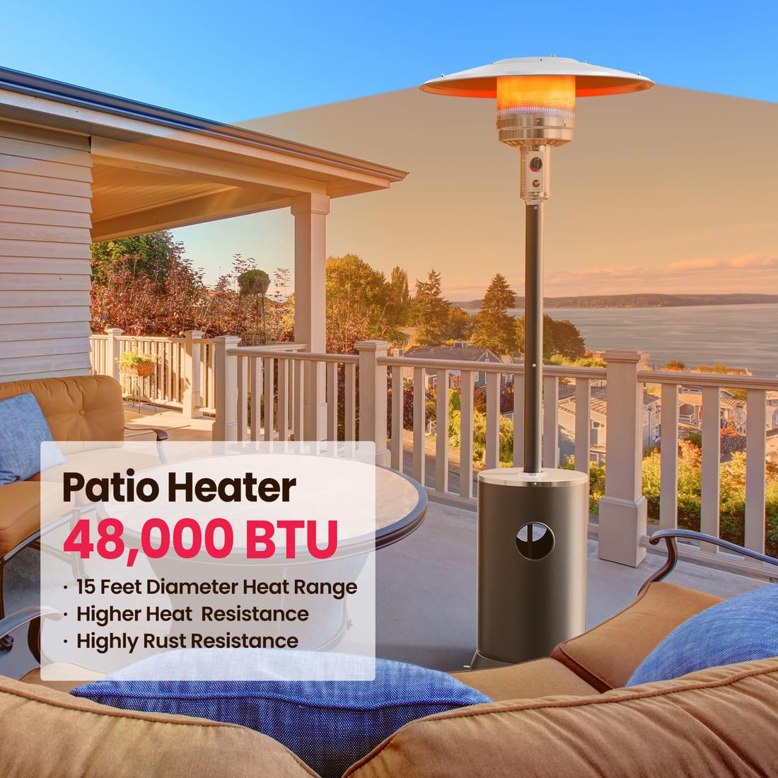 Pamapic 48,000 BTU Patio Heater Propane with Table Design & Wheels | Gray