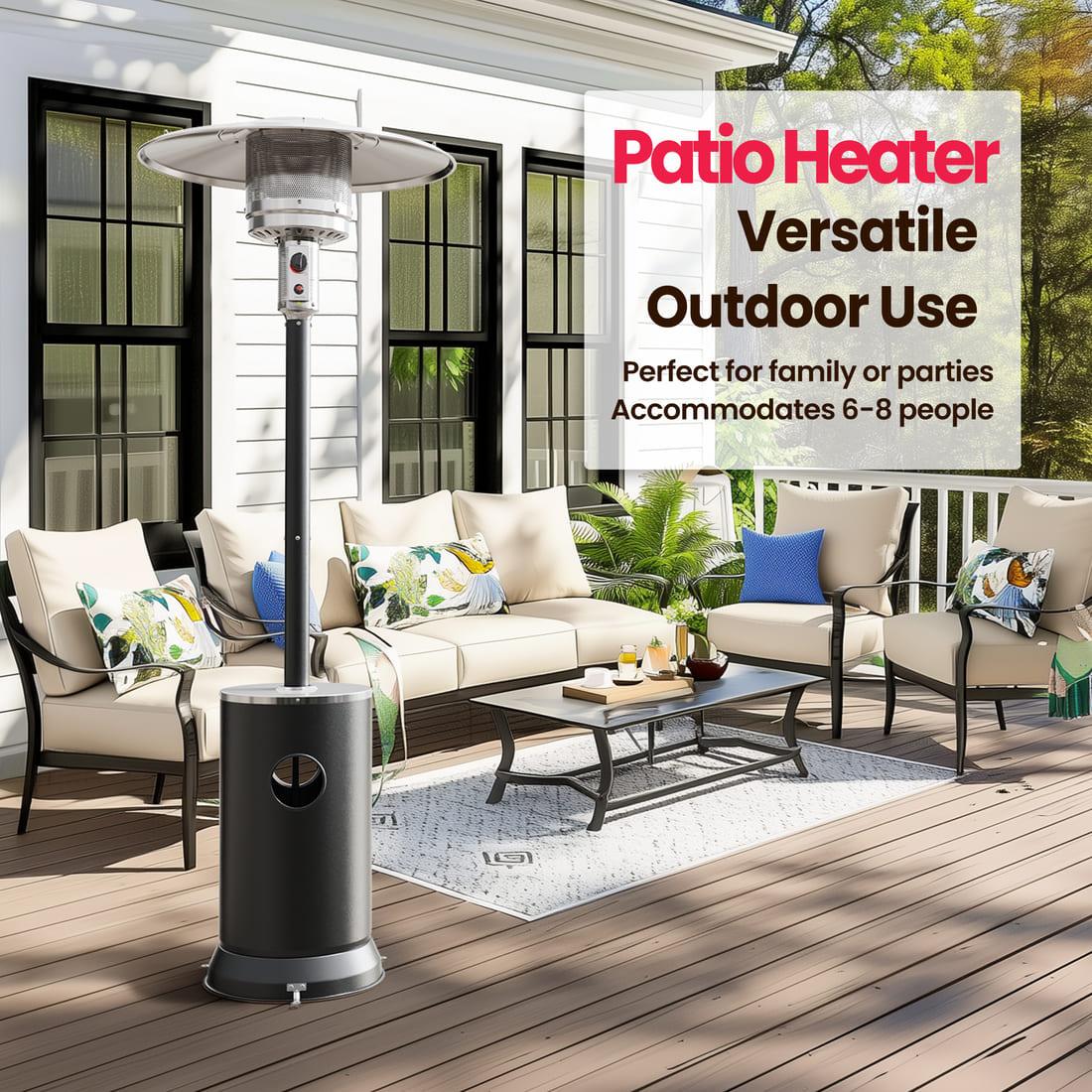 Pamapic 48,000 BTU Patio Heater Propane with Table Design & Wheels | Gray - view 13