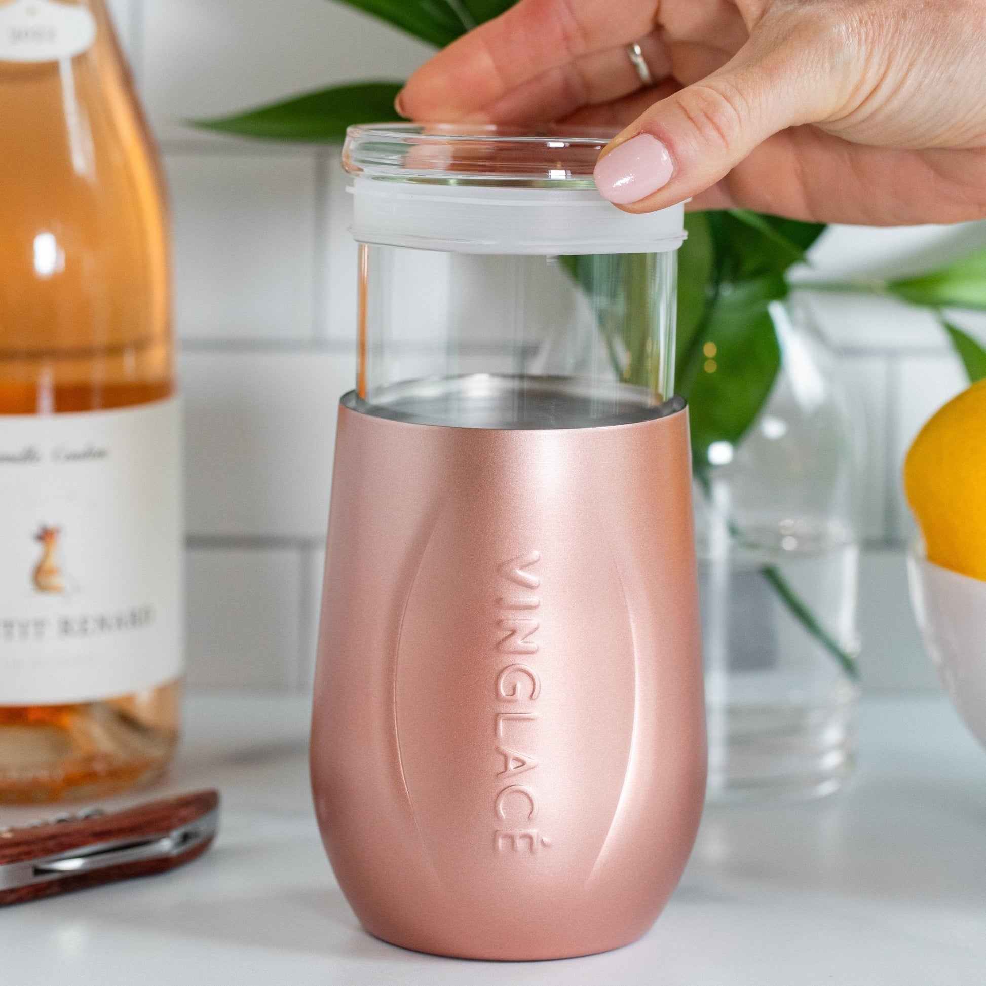 Vinglacé Glass Lined Wine Glass | Rose Gold